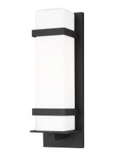 Generation Lighting 8620701-12 - Alban modern 1-light outdoor exterior medium square wall lantern in black finish with etched opal gl