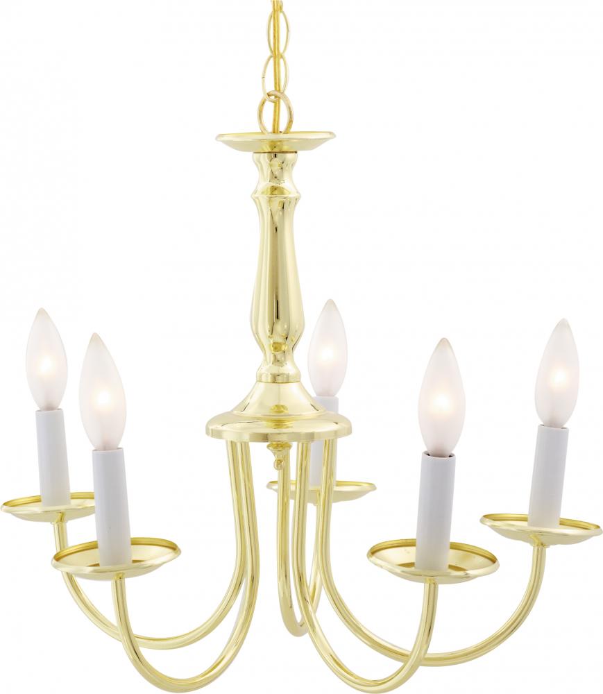 5 Light - Chandelier with Candlesticks - Polished Brass Finish