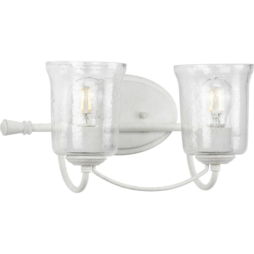Bowman Collection Two-Light Cottage White Clear Chiseled Glass Coastal Bath Vanity Light