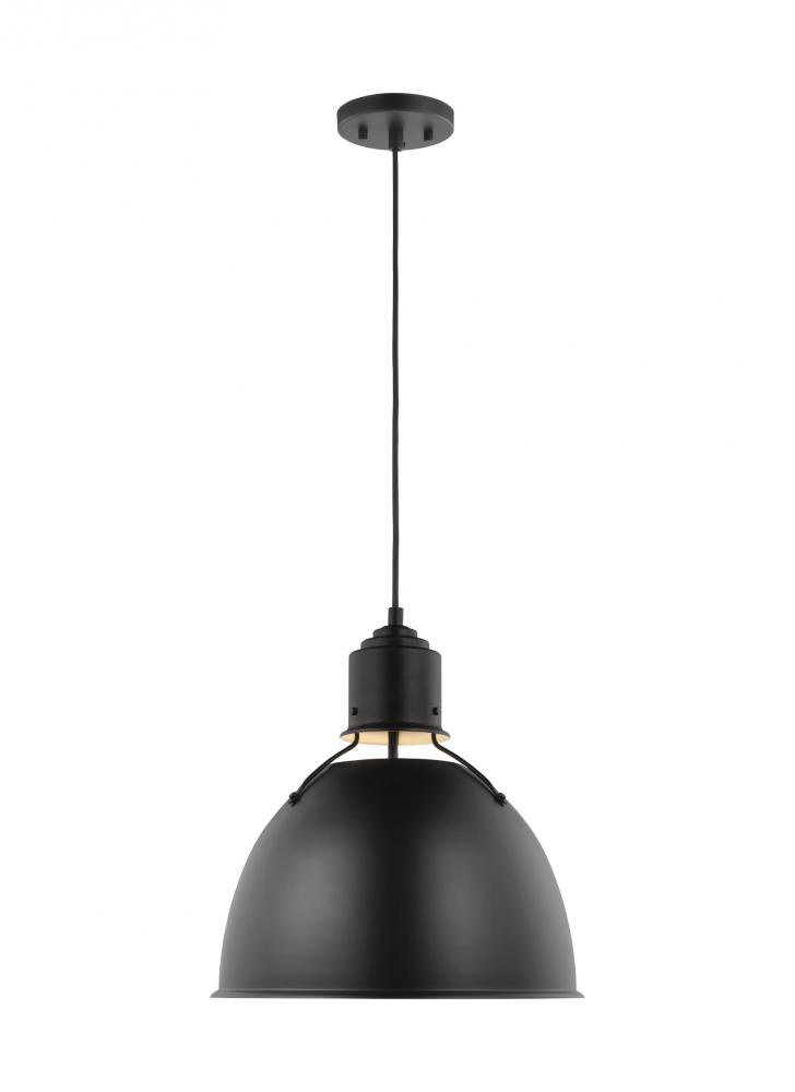 Huey modern 1-light indoor dimmable ceiling hanging single pendant light in midnight black finish wi