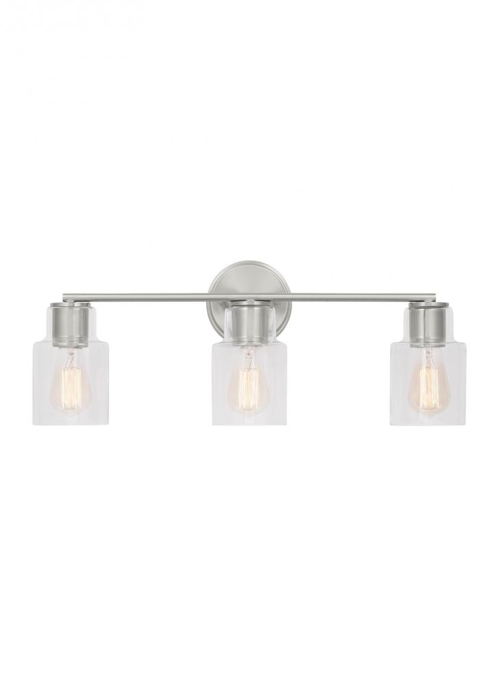 Sayward Transitional 3-Light Bath Vanity Wall Sconce in Brushed Steel Silver Finish