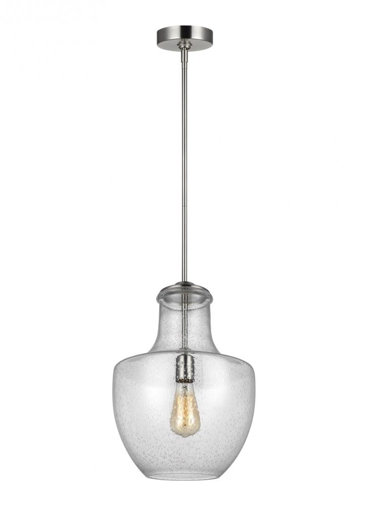 Baylor contemporary 1-light indoor dimmable ceiling hanging single pendant light in satin nickel fin