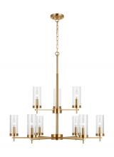 Visual Comfort & Co. Studio Collection 3190309-848 - Zire dimmable indoor 9-light chandelier in a satin brass finish with clear glass shades